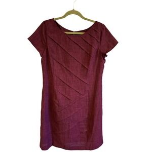 Ellen‎ Tracy Womens Size 14 Purple Pleated Sheath Dress Short Sleeve Back Zip